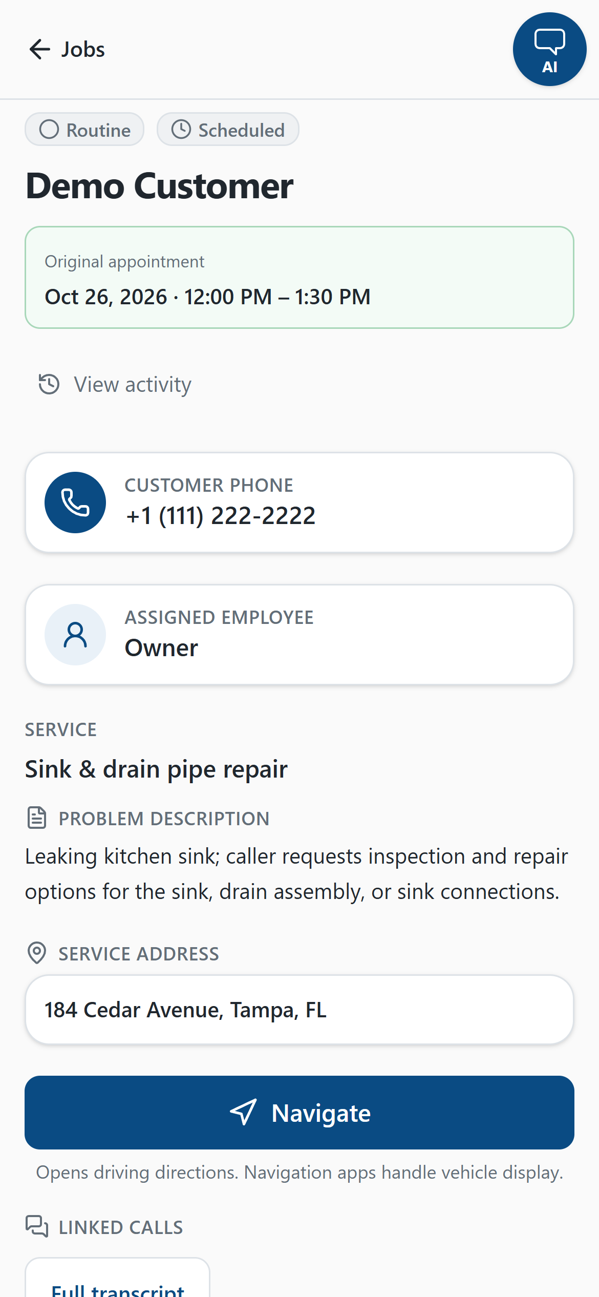 Actual Voxicat application screen with demonstration details